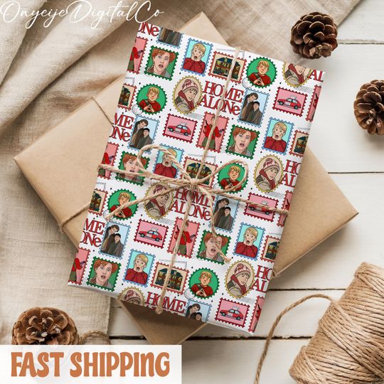 Home Alone Kevin Harry Marv Xmas Wrapping Paper, 90's Christmas Movie Gift Wrap, Festive Holiday Presents Packaging