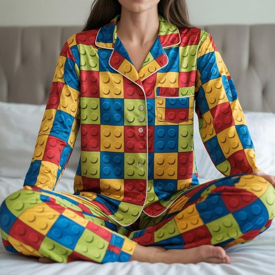 Discover Pajama Set with Toy Building Blocks, Christmas Holiday Sleepwear