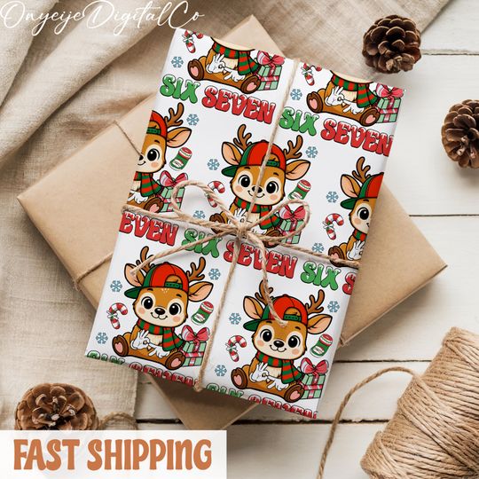 Discover Six Seven Meme Wrapping Paper, Viral 6 7 Joke Gift Wrap, Reindeer Christmas Presents Packaging
