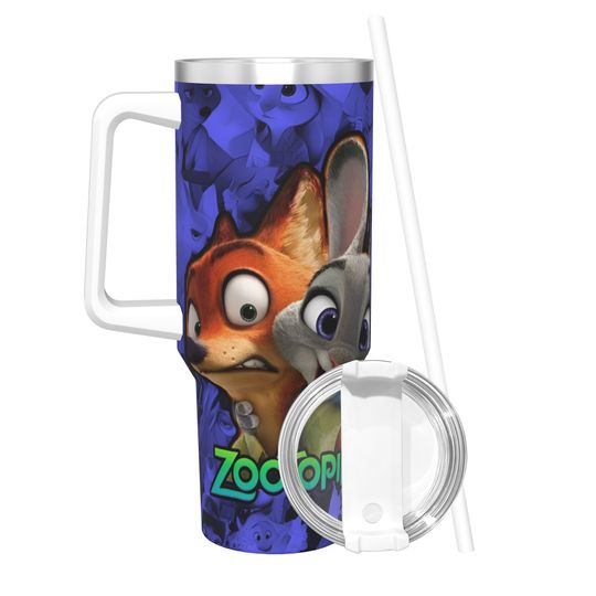 Discover Zootopias 2 Nick Wilde Judy Tumbler Vacuum Insulated  Thermal Cup with Lid Straw Outdoor Mug Spill Proof 40oz