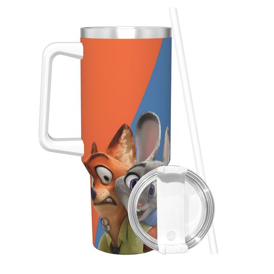 Discover Zootopias 2 Nick Wilde Judy Tumbler Vacuum Insulated Crazy Animals Thermal Cup Vacuum Flask Smoothie Tea Mug Water Bottle 40oz