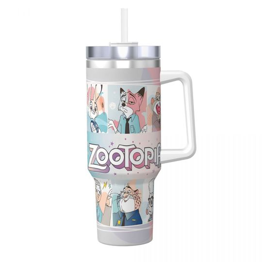 Discover Stainless Steel Tumbler Zootopia 2 Car Mugs With Straws Travel Hot Drinks Water Bottle Insulated 40oz Thermal Mug