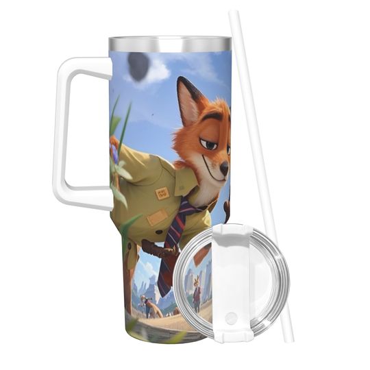 Discover Zootopias Nick Wilde Judy Insulated Tumbler with Straws Lid Kawaill Rabbit Stainless Steel Coffee Mugs Double Wall Car Cup 40oz