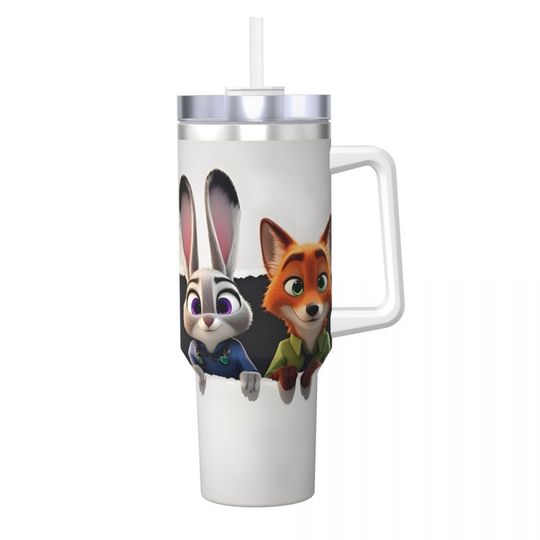 Zootopia 2 Stainless Steel Tumbler 40oz with Handle, Insulated Cold Drink, Water Bottle