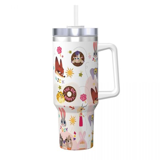 Zootopia 2 Stainless Steel Tumbler 40 oz with Handle, Insulated Travel Mug for Hot and Cold Drinks