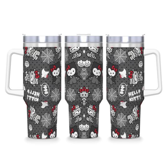 Discover Hello Kitty Halloween  Stainless Steel Tumbler  Travel Thermal Cups With Straws and Lid 40oz Mugs Cup Cold Drink Water Bottle