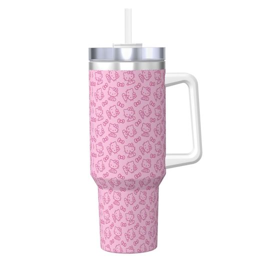 Discover Stainless Steel Tumbler Japanese   Hello Kitty Kawaii Cartoon Cat Mugs Cup With Straws Cold and Hot Water Bottle Coffee Mug