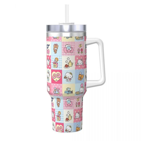 Discover Hello Kitty Stainless Steel Tumbler Beach Coffee Mug With Straws and Lid 40oz Mugs Cup Cold and Hot Water Bottle