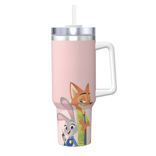 Discover Stainless Steel Tumbler Zootopia 2 Mugs Cup With Straws Nick Judy Travel Cold and Hot Water Bottle Portable Large Thermal Mug
