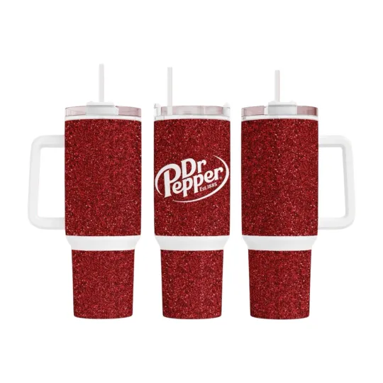 Discover Handmade 40oz Stainless Steel Tumbler -Dr. Pepper Lovers~Glitter Wrap~Gift