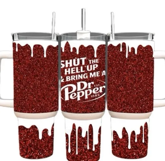 40oz Stainless Steel Tumbler with Handle - Dr. Pepper - Soda Gift for Fans