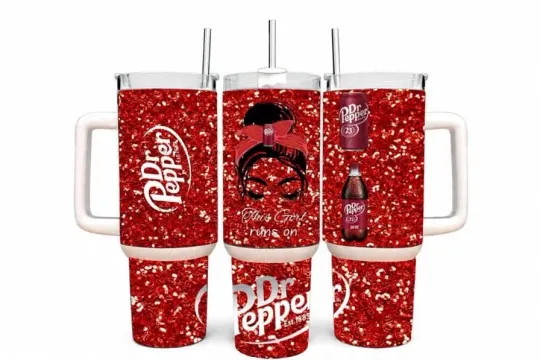 40oz Stainless Steel Tumbler with Handle - Dr. Pepper Design - Soda Lover Gift