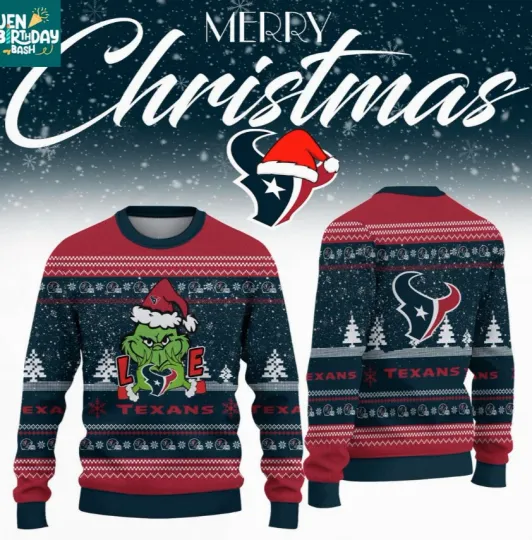Houston Texan funny character Loves football Christmas 2025 Ugly Sweaters