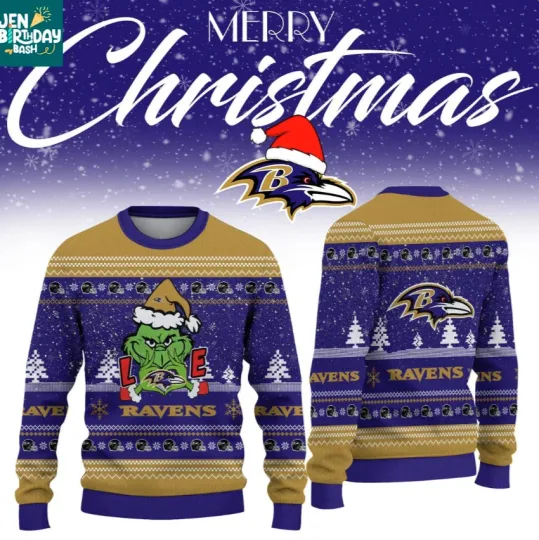 Discover Baltimore Raven funny character Loves football Christmas 2025 Ugly Sweaters