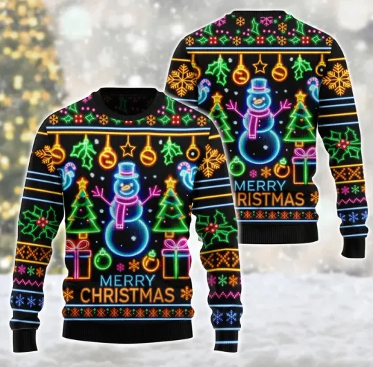 Discover Christmas Bright Neon Lighting Ugly Xmas Sweater, Love Jesus Xmas Sweater