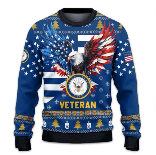 Us Navy 250Th Years Of Service Veteran Ugly Christmas Sweater