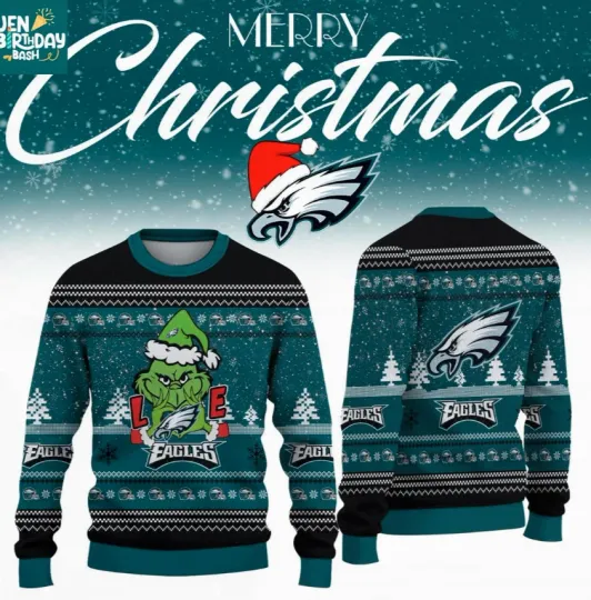 Discover Philadelphia Eagle funny character Loves football Christmas 2025 Ugly Sweaters
