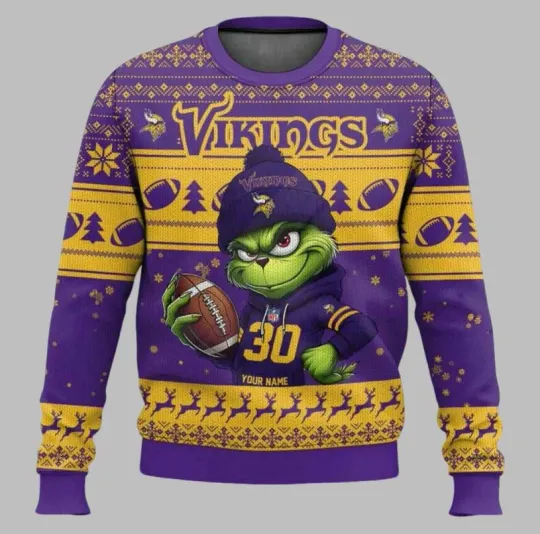 Discover Vikings Grnch Ugly Christmas Sweater Size S-5Xl