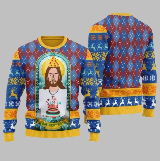 Discover Unique Jesus Birthday Boy Ugly Sweater Christmas 2025