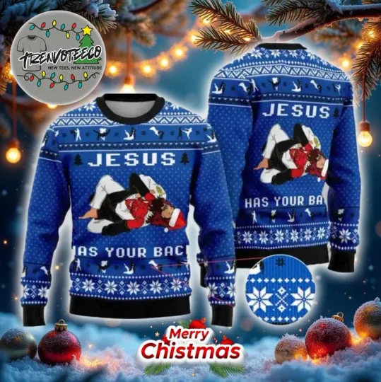 Jesus Has Your Back Jiu Jitsu Funny Ugly Christmas Sweater