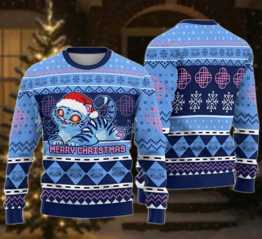 Discover Blue Tiger Ugly Christmas Sweater, Cute Animal Xmas Sweatshirt