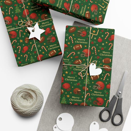 Discover Merry Christmas Football Ornaments Gift Wrap Paper | Sports Holiday Wrapping Paper
