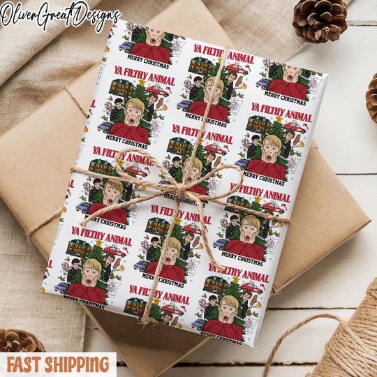 90's Christmas Movie Home Alone Wrapping Paper, Kevin Harry Marv Xmas Gift Wrap, Festive Holiday Presents Packaging