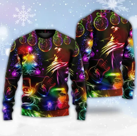 Discover Christmas Bright Neon Lighting Ugly Sweater, Dancing Santa Claus Xmas Sweater