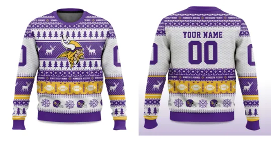 Discover 2025 Christmas Vikings Personalized Ugly Sweater