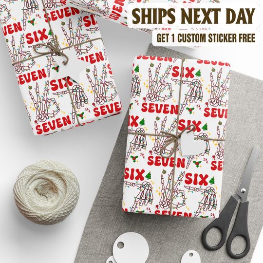 Discover Six Seven 6 7 Skeleton Hand Christmas Wrapping Paper, Viral Trend Gift Wrap For Kids, Meme Christmas Wrapping Paper, Six Seven Wrap For Kids