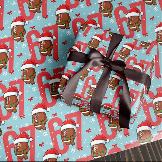 Discover Funny 67 Christmas Wrapping Paper, Santa Meme Gift Wrap for Kids, Football Red Holiday Gift Wrap Roll, Hilarious Christmas Gift Idea