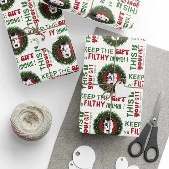 Home Alone Funny Movie Quote Christmas Wrapping Paper, Wet Bandits, Ya Filthy Animal, Xmas Wrapping Paper, Kevin McCallister