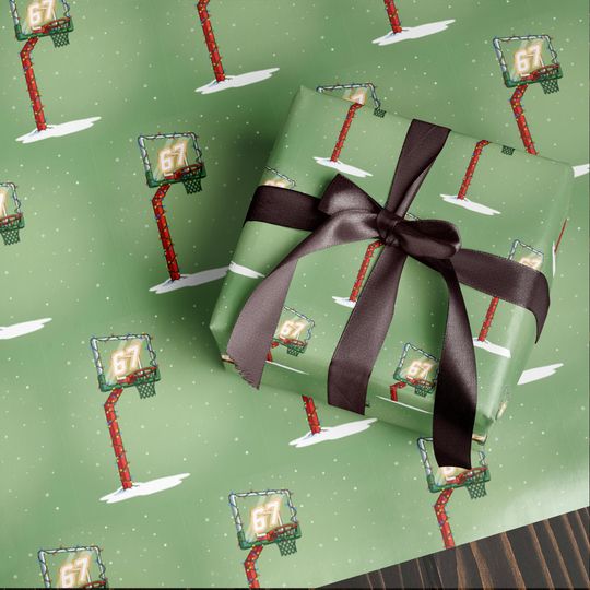 Discover Funny 67 Christmas Wrapping Paper,Santa Meme Gift Wrap for Kids, Sport Basketball Green Holiday Gift Wrap Roll,Hilarious Christmas Gift Idea