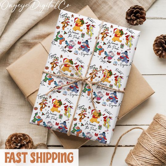 Discover Christmas Winnie The Pooh Wrapping Paper, Disney Xmas Gift Wrap, Festive Holiday Presents Packaging