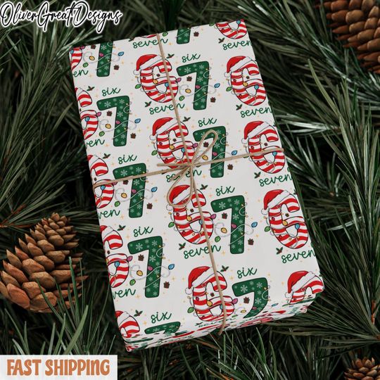Discover Six Seven 67 Meme Wrapping Paper, Viral 6 7 Joke Gift Wrap, Santa Claus Christmas Presents Packaging