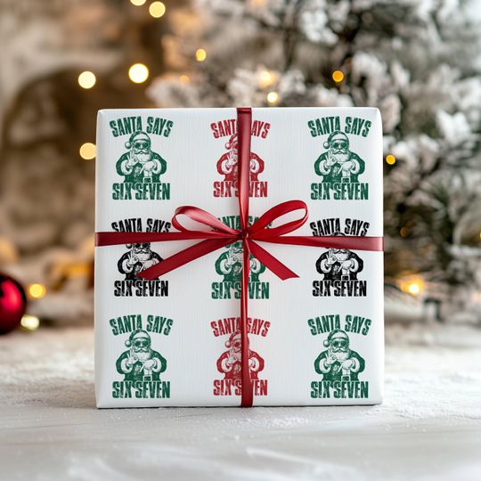 Discover Santa Says Six Seven Wrapping Paper: Funny Christmas Gift Wrap