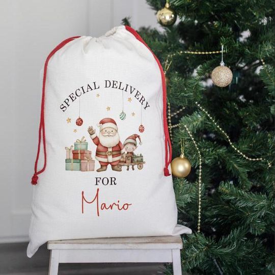 Discover Personalised Santa sack, Santa Sack, Christmas Keepsake, 50 x 70 Christmas bag, Drawstring Bag, Traditional Sack, Christmas Gift