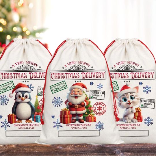 Discover Custom Name Christmas Santa Sack, Christmas Bag, Christmas Eve Box, Christmas Decor, Personalized gift, Christmas Gifts, Cat, Pets, Gift.
