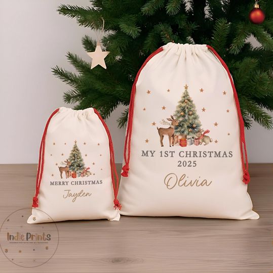 Discover Personalised Santa Sack,My First Christmas, Present Sack, Christmas Sacks name, Christmas Eve Box, First Christmas, Christmas Stocking,
