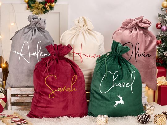Discover Personalized Santa Sack,Christmas Sack Bags with Name,Custom Large Velvet Santa Sack,Oversized Santa Sack,Xmas Gift,Christmas Keepsake