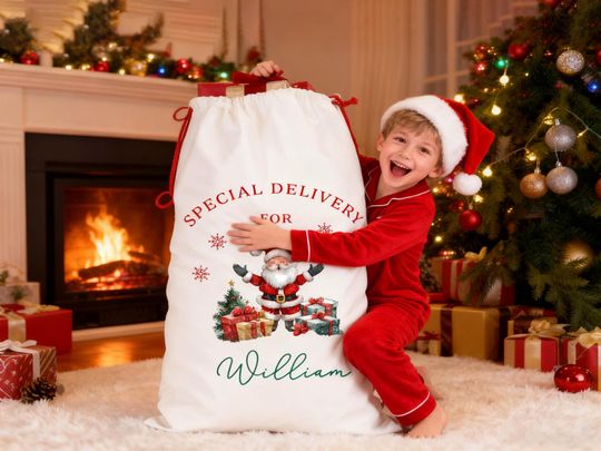 Discover Personalised Large Santa Sack for Kids, Christmas Gift Bag, Xmas Stocking