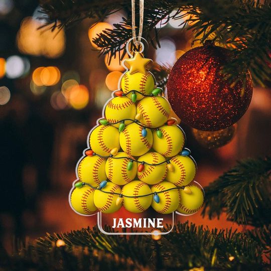 Discover Personalized Baseball Softball Christmas Tree Ornament, Custom Name Acrylic Ornament, Sports Player Gift, Coach Gift, Sport Team Keepsake