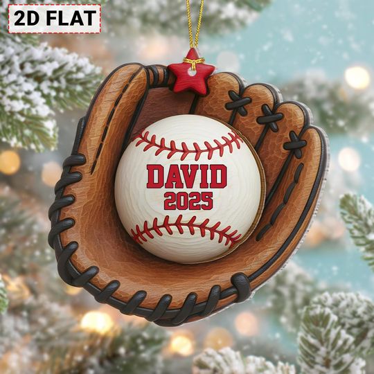 Discover Personalized 2D Flat Faux Wood - Carving Baseball Acrylic Ornament, Christmas Baseball Player Fans Acrylic Ornament, Xmas Baseball Keepsake