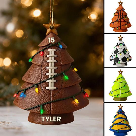 Personalized Sports Christmas Tree Ornament, Football, Baseball, Basketball, Soccer, Tennis, Volleyball Ornament, Player Sports Lovers Gift