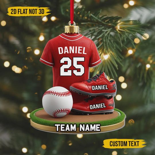 Discover Custom Name Baseball Team Uniform Acrylic Christmas Ornament, 2D Flat Baseball Lovers Keepsake Xmas 2025 Decor