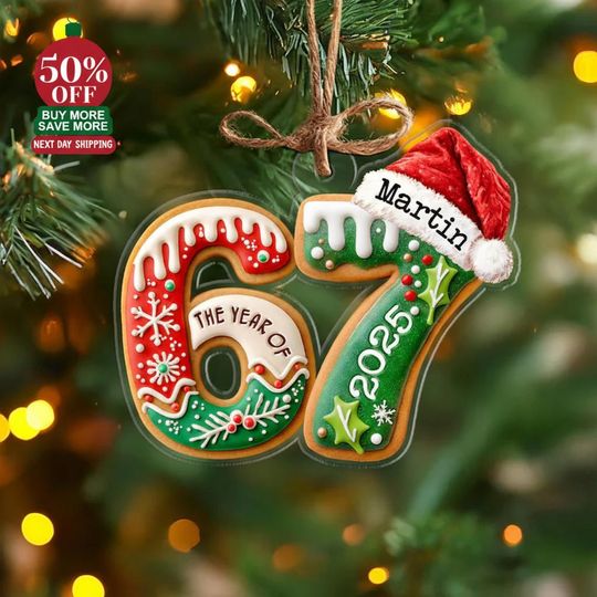 Discover Custom Name Six Seven Ornament, Funny 6 7 Christmas Ornament, Kids Christmas Ornament, Gen Alpha Humor Ornament, Christmas Tree Decor