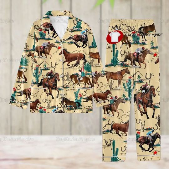 Christmas Horse Pajamas Set, Horse Pajamas For Party, Cowboy Holiday Pajamas, Horse Lovers Pajamas, Cowgirl Women Pajamas, Pjs For Girl