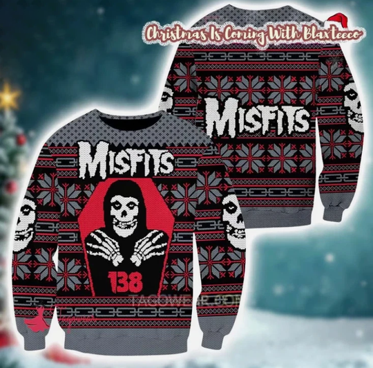 Misfits Signature Crimson 138 Snowflakes Pattern Ugly Christmas Sweater