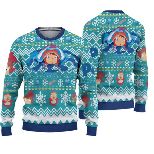 Cute Ponyo Ugly Christmas Sweater Anime Unisex All Size