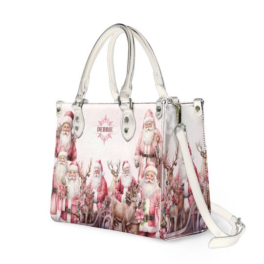 Marchstyle - Personalized Pink Christmas Santa Claus Leather Handbag,Christmas Woman Handbag